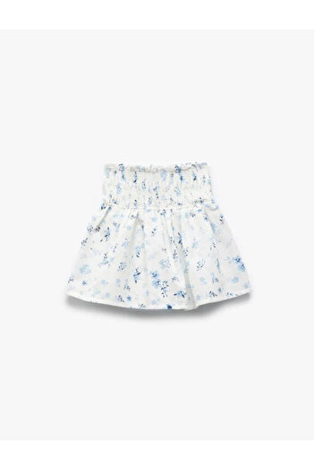 Koton Cotton Floral Print Gipe Detailed Mini Shorts Skirt
