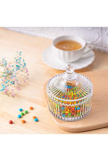 ComSaf Glass Candy Sweet Jars with Lid, Set of 2, 10CM