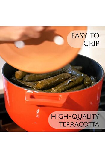 erorex Handmade Clay Dolma Lid Cover, Unglazed Terracotta Grape Leaf Roll Lid, Natural Earthenware