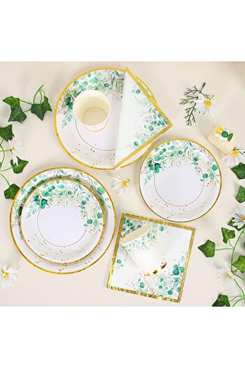 erorex Sage Green Paper Plates Cups Napkins Set Serve 20 Disposable Baby Shower Plates Napkins Green Party