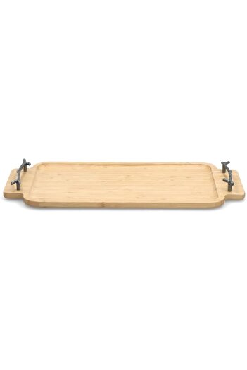 erorex Durable Rectangular Bamboo Serving Tray With Metal Handle Brown G17 X350L