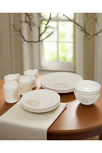 erorex White Geometric Dinner Set (16 Piece), Multicolor, One Size 131778200
