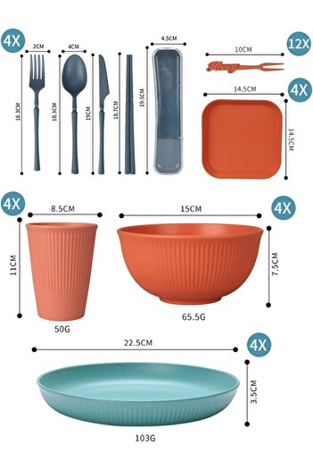 erorex 48Pcs Unbreakable Dinnerware Sets 4 People, Camping Plates Bowls Set, Plastic Picnic Dinner Sets,