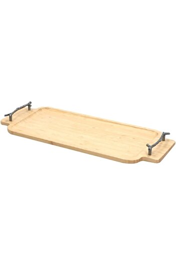 erorex Durable Rectangular Bamboo Serving Tray With Metal Handle Brown G17 X350L