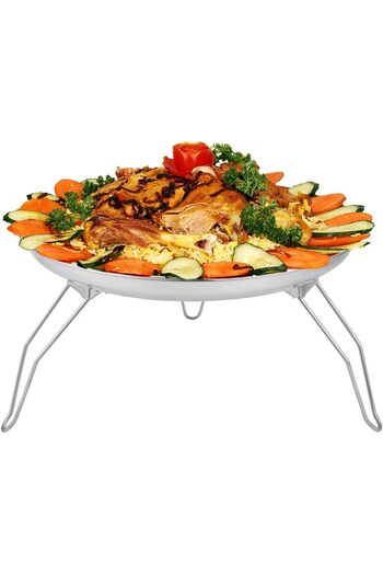 erorex Stainless Steel Round Plate with Foldable Legs Picnic Plates Silver 45 cm