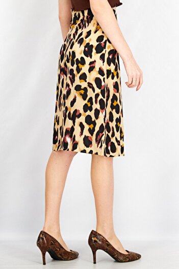BOOHOO Women Leopard Print Midi Skirt, Black/Tan