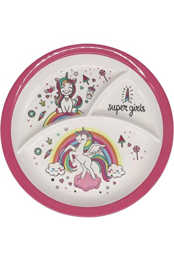 erorex Melamine Kids Round Partition Plate Unicorn Design | 26 Cm