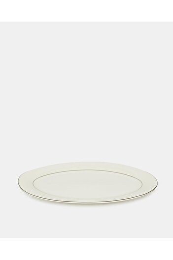 erorex White Embellished Oval Plate With Gold Rim, White, One Size