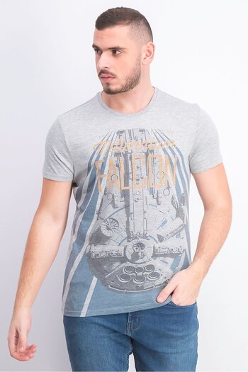 Star Wars Men Han Solo Falcon Short Sleeve T-shirt, Grey Combo