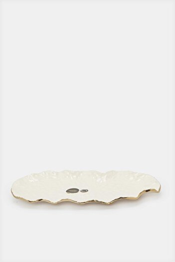 erorex Ivory Oval Metal Platter, Off White, One Size