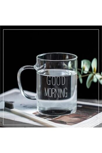 STOREMAX Snshop Pieces Glass Mug Cup with Handle Large Size Good Morning Borosilicate Heat Resistant Glass Mug
