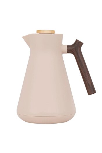 Everest Amada Thermos, 1 liter, wooden handle, thermal glass inner shell- beige