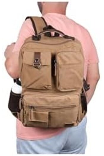 STOREMAX Canvas Fabric School and Daily Backpack with Laptop Compartment Beige Trendy 266450