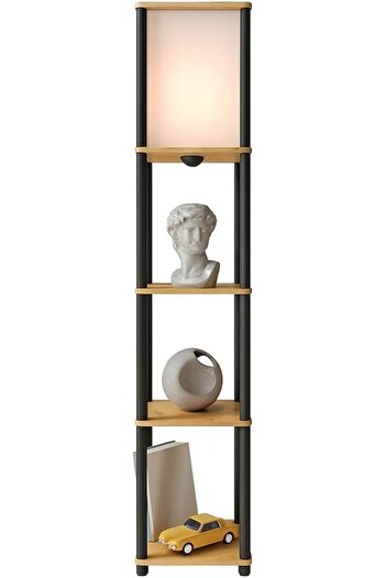 STOREMAX Polysight Floor Lamp with Shelf Oak Color |   Modern 3-Tier Shelf Standing Lighting Unit |   Decorative Sa
