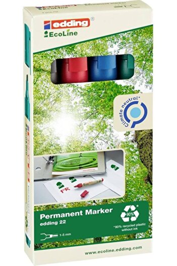 STOREMAX قلم تحديد دائم snShop 22 EcoLine، مجموعة من 4 قطع، ألوان متنوعة، طرف مقطوع، قابل لإعادة التعبئة