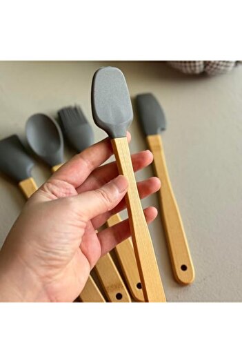 STOREMAX 5-Piece Silicone Kitchen Set with Bamboo Handles – Heat-Resistant Spatula, Spoon and Ladle Set, Ş