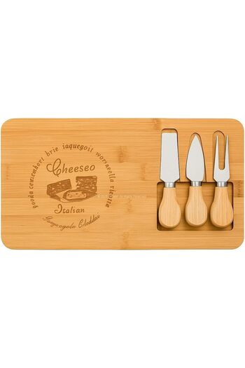 STOREMAX Polysight Cheese Presentation Board, 38X17 cm Bamboo Serving Board, 3 Piece Knife Set, Special Carved Compartment