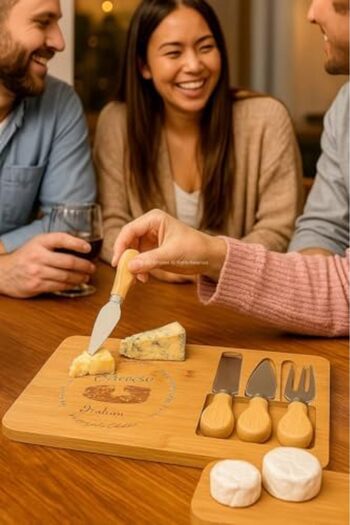 STOREMAX Polysight Cheese Presentation Board, 38X17 cm Bamboo Serving Board, 3 Piece Knife Set, Special Carved Compartment