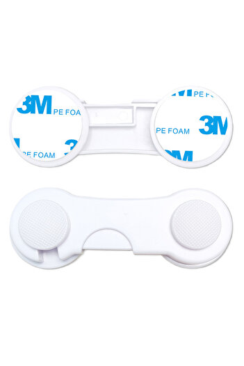 Fab N Funky Child Safety Cabinet Locks, One-Press Unlock, 0 Month+, 9.5 x 3.5 cm Each, White - 2 Pieces