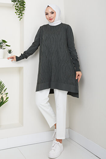 Pamuk Butik Women's Transfer Patterned Cold Thread Mercerized Knitwear Tunic