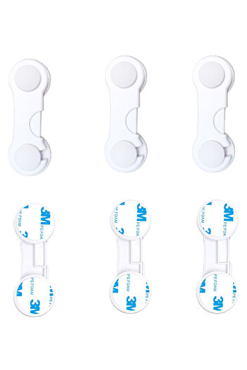 Fab N Funky Child Safety Cabinet Locks, One-Press Unlock, 0 Month+, 9.5 x 3.5 cm Each, White - 6 Pieces