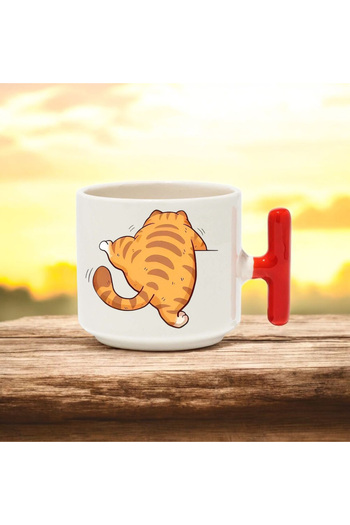 BB TRADE Cat Designed Red t Handled Ceramic Printed Mug Cup 250 ml