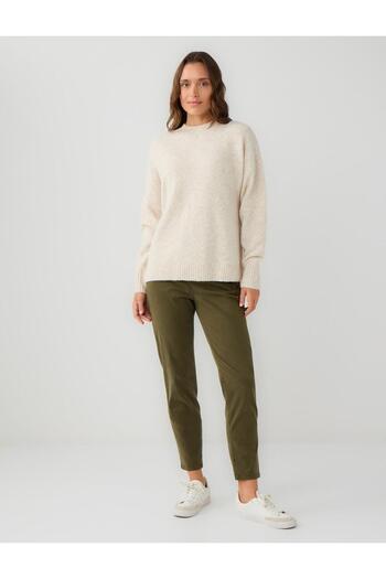 Jimmy Key Ecru Long Sleeve Crew Neck Wool Blend Knitwear Sweater