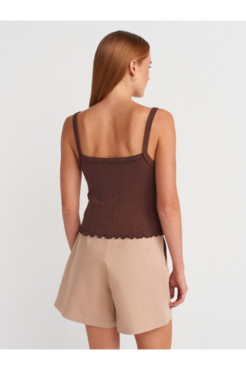 Dilvin 21073 Bow Detailed Strap Top-Light Brown
