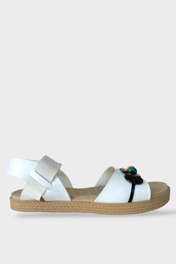 Liger Elastic Bead Detailed Casual Women's Sandals White - Black