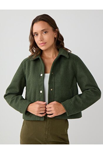 Jimmy Key Khaki Long Sleeve Jacket with Snap Button Collar and Cashmere Coat