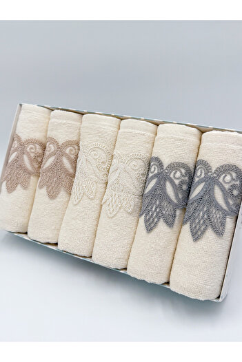 AYHANHOME Guipure Embroidered Boxed Dowry Box 30X50 6-Piece Kitchen Towel Set