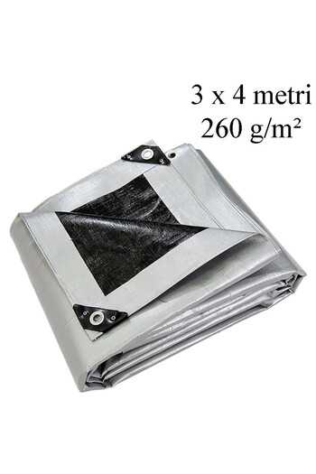 gwd Reinforced tarpaulin 3x4 m, polyethylene 260g/sqm, metal rings 12 mm, UV+