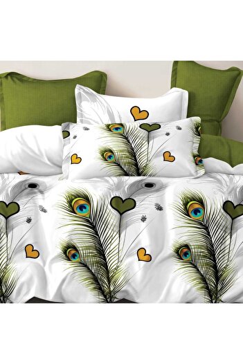 Pucioasa 6-piece fine linen double bed linen with peacock feathers