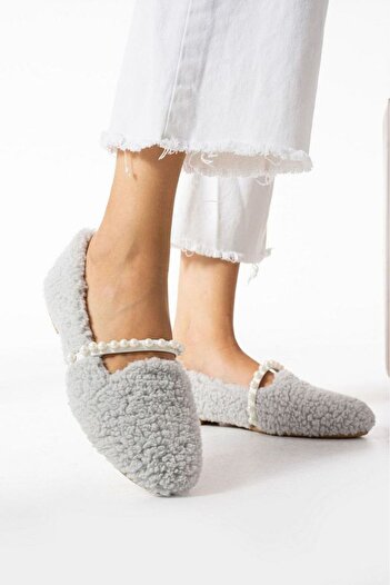 LEONILL Women's Woolen Pearl Winter Ballerinas Home and Outdoor Shoes