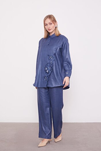 Levidor Indigo Embroidery Rose Detailed Tunic Set