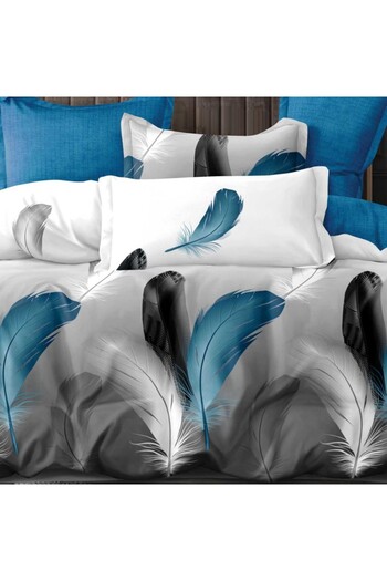 Pucioasa Fine linen bed linen with elastic, 6 pieces, Grey/Blue Feathers