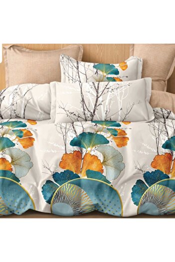 Pucioasa 6-piece finet double bed linen with multicolored ginkgo biloba leaves