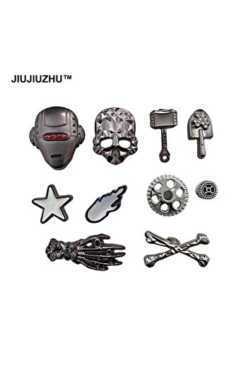 Choice 1 set 10pcs Punk Style Skull Mask Laser Star Cool Gray Detachable Charms Pins Shoe Decoration Suitab