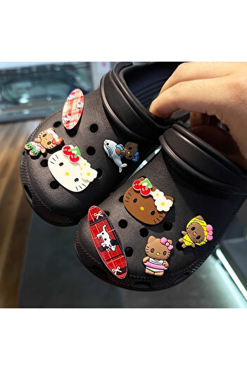 Miniso 8pcs a set(NO SHOE) Hawaiian-themed Tropical Tan Hello Kitty Shoe Charms Beach Cat Summer Sandal & C