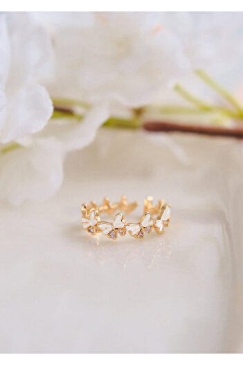 AURRARİ White Butterfly Steel Ring with Zircon Stone