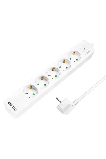 LogiLink LPS249U extension cord, with illuminated switch, 5 sockets, 2xUSB 5 V/2.1 A 10.5 W, IP20