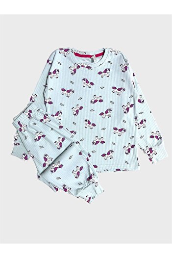 ALİŞ KİDS Set de pijamale cu mânecă lungă din bumbac albastru cu model de unicorn pentru fete