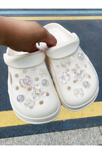 Choice ABSbaixiong-12 12 pieces of white transparent bear, white bow, thin flash round buckle accessories -