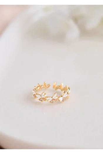 AURRARİ White Butterfly Steel Ring with Zircon Stone
