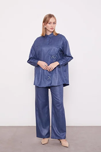 Levidor Indigo Embroidery Rose Detailed Tunic Set