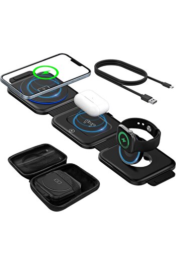 VICHYIE Wireless Charger 3 in 1 with Travel Case Portable, Fast Wireless Charging Station, Foldable