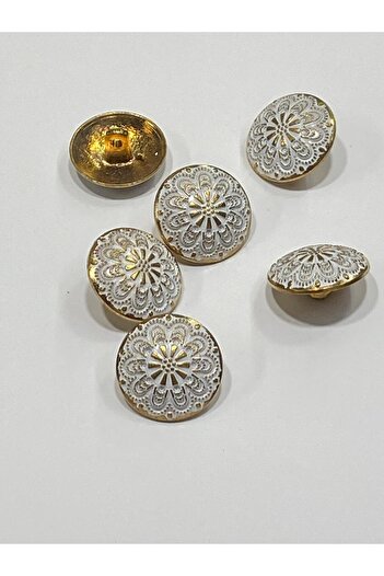 karantuhafiye Bombeli Antique Gold Floor / Metal Button / 2.3 cm / Set of 6 / (M03092)/ White