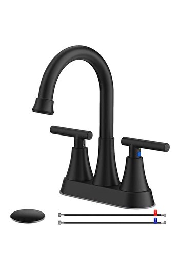 Elindor Baterie modernă pentru lavoar cu 2 mânere, robinet cu centrare la 360 de grade, negru mat