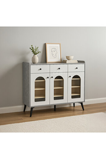 Ebticar Modern grey coffee corner with a practical design to organize cups in an elegant and tidy manner, grey, 120 cm