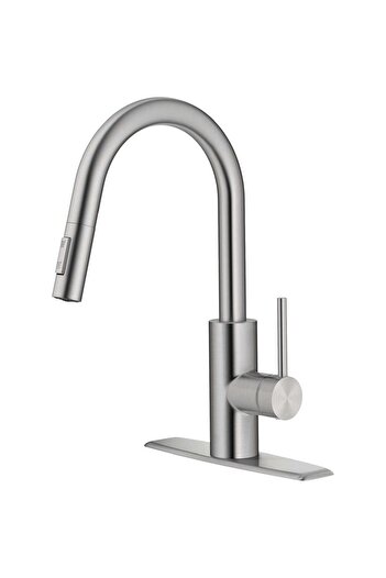 Elindor Baterie de bucătărie ® cu duș extensibil, jet reglabil, design modern, argintiu